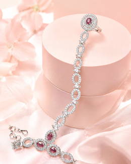 Silver-Tone Ruby AD Stone Hand Harness Ring Bracelet for Wedding Wear