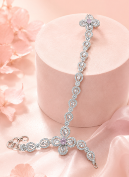 Silver-Tone Floral AD Stone Hand Harness Ring Bracelet for Wedding Wear