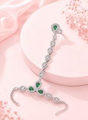 PM Aura Jewels Silver-Tone Green AD Stone Hand Harness for Wedding Wear
