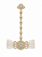 Gold-Tone Pearl Hand Harness with Crystal Stone Party Wear