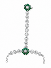 Elegant Silver-Tone Green Floral AD Stone Hathphool for Wedding Wear