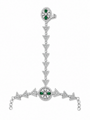 PM Aura Jewels Silver-Tone AD Stone Green Floral Hand Harness for Wedding