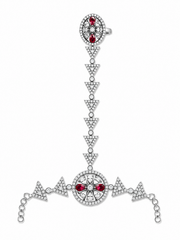 PM Aura Jewels Silver-Tone AD Stone Ruby Floral Hand Harness Ring for Wedding