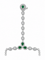 PM Aura Jewels Silver-Tone Green AD Stone Hand Harness for Wedding Wear