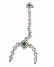 PM Aura Jewels Silver-Tone Green Stone Hand Harness Ring Bracelet