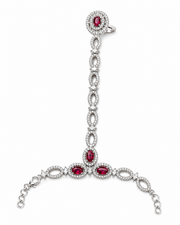 Silver-Tone Ruby AD Stone Hand Harness Ring Bracelet for Wedding Wear