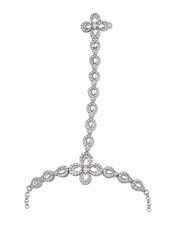 Silver-Tone Floral AD Stone Hand Harness Ring Bracelet for Wedding Wear