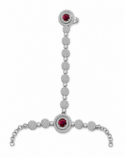Silver-Tone Ruby AD Stone Hand Harness Ring Bracelet for Party & Wedding Wear