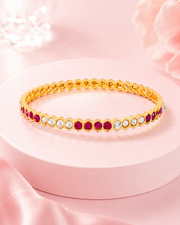 Fancy Stylish Ruby Red & White Stone Bangle Set (Set of 4) - Partywear Gold Polished Churiyan