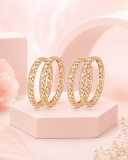 Stylish Rose Gold AD Bangle Set | Fancy Diamond Look Partywear Kangan (Set of 4)