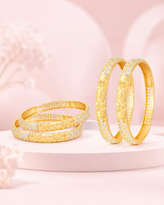 Fancy Two-Tone Gold Silver Plated Designer Bangles - Set of 4 Traditional Kangan for Women