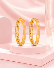 Trendy Ruby-White Stone Gold-Plated Bangles | Stylish Daily Wear Chudiyan (Set of 2)