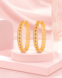 Trendy Ruby-White Stone Gold-Plated Bangles | Stylish Daily Wear Chudiyan (Set of 2)