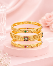 Premium Leaf Design Gold-Plated Bangle Set | Stylish Red-White Stone Kangan (Set of 2)