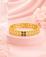 Fancy Gold-Plated Meenakari Bangle Set | Stylish Floral Partywear Kadas (Set of 2)