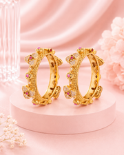 Traditional Gold Plated Ruby & White Stone Studded Openable Kadas | Ethnic Designer Artificial Jewelry Bangles for Women | Pack of 2