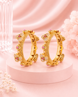 Traditional Gold Plated Ruby & White Stone Studded Openable Kadas | Ethnic Designer Artificial Jewelry Bangles for Women | Pack of 2