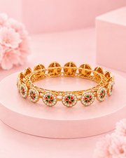Fancy Gold Plated Swirl Design Pearl Kada Set | Stylish Partywear Bangles (Set of 2)