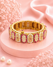 Traditional Gold Plated Artificial Bangle Set | Ruby & Emerald Stone Ethnic Kada with Pearl Border | Pack of 2