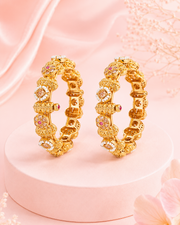 Traditional Gold Plated Pearl & Ruby Studded Openable Kadas | Ethnic Moti Work Artificial Jewelry Bangles for Women | Pack of 2