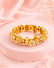 Traditional Gold Plated Pearl & Ruby Studded Openable Kadas | Ethnic Moti Work Artificial Jewelry Bangles for Women | Pack of 2