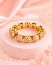 Traditional Gold Plated Artificial Bangle Set for Women | Ruby Red Stone Floral Ethnic Kada with Pearl Border | Pack of 2