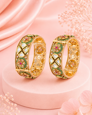 Fancy Red Green Stone Pearl Kada Set | Stylish Gold Plated Partywear Bangles (Set of 2)