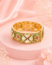 Fancy Red Green Stone Pearl Kada Set | Stylish Gold Plated Partywear Bangles (Set of 2)