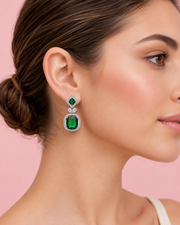 Fancy Emerald Green Partywear Dangler Earrings | Stylish American Diamond Earrings