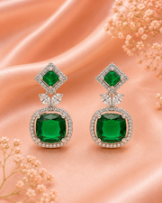 Fancy Emerald Green Partywear Dangler Earrings | Stylish American Diamond Earrings