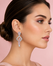 Fancy Rose Pink AD Stone Stylish Partywear Earrings / Trendy Silver Polish Danglers