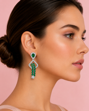 Stylish Emerald Green Fancy Partywear Dangler Earrings (Free Size)