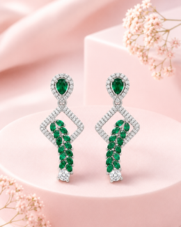 Stylish Emerald Green Fancy Partywear Dangler Earrings (Free Size)