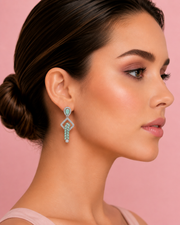 Stylish Mint Green Fancy Partywear Earrings / Designer Silver Plated Dangles