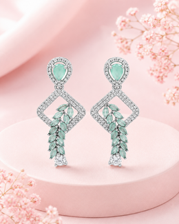 Stylish Mint Green Fancy Partywear Earrings / Designer Silver Plated Dangles