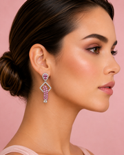 Stylish Pink AD Stone Fancy Drop Earrings | Partywear Dangler Earrings for Women & Girls