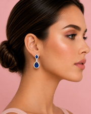Stylish Royal Blue Pear-Cut Partywear Earrings | Fancy Silver Plated Teardrop Hanging Earrings for Women