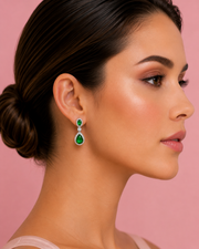 Fancy Emerald Green Partywear Earrings | Stylish Silver Plated Drops