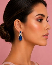 Fancy Stylish Royal Blue Stone Earrings | Trendy Partywear Blue Dangles | Sapphire Blue Earrings