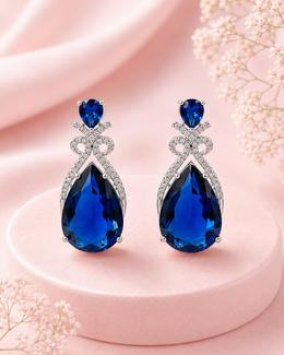 Fancy Stylish Royal Blue Stone Earrings | Trendy Partywear Blue Dangles | Sapphire Blue Earrings