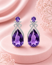 Fancy Royal Blue Crystal Earrings | Stylish Partywear Blue Drop Earrings | Designer Silver Plated Jewelry