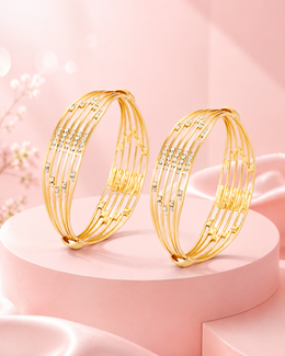 Fancy Gold Plated Multi-Color Pearl Kada | Stylish Partywear Bangles (Set of 2)