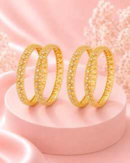 Dual-Tone Zigzag Chevron Bangle Set (Set of 4)