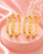 Fancy Tri-Tone Sandblast Design Gold Plated Bangle Set (4 Pcs)