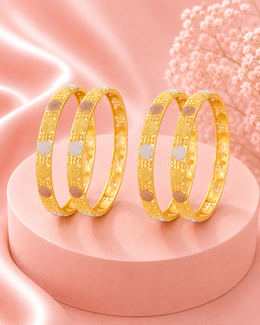 Fancy Tri-Tone Sandblast Design Gold Plated Bangle Set (4 Pcs)