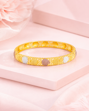 Fancy Tri-Tone Sandblast Design Gold Plated Bangle Set (4 Pcs)