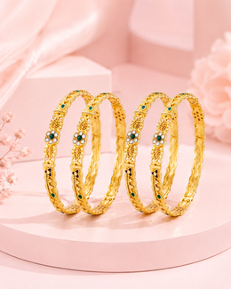 Triple-Tone Ribbed Geometric Bangle Set (Set of 4)