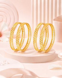 AD-Studded Tri-Patterned Gold Plated Bangles (Set of 4)