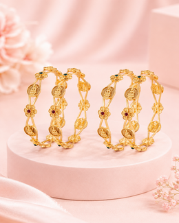 Fancy Geometric Gold-Plated Bangle Set | Stylish Red-White Stone Kangan (Set of 2)