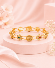 Fancy Geometric Gold-Plated Bangle Set | Stylish Red-White Stone Kangan (Set of 2)